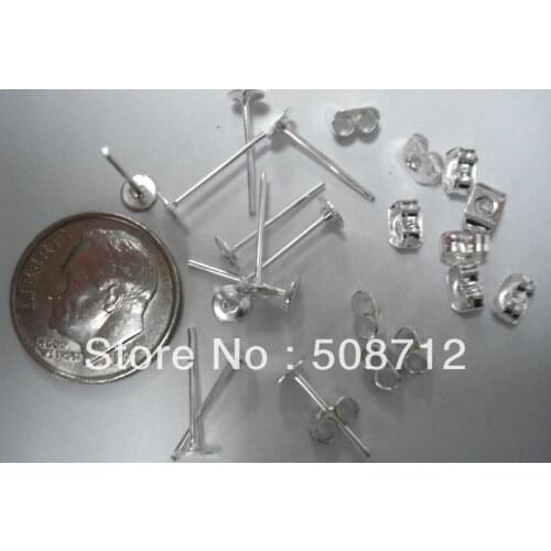 Free shipping!!!Silver Plated 4mm Earring Pad Posts, Backs Glue on or solder on FPE049