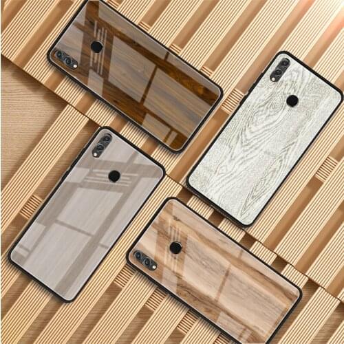 Wood Grain Printed Tempered Glass Phone Case For Huawei P20 P30 P40 P40 Lite Pro Psmart Mate 20 30 Cover Shell