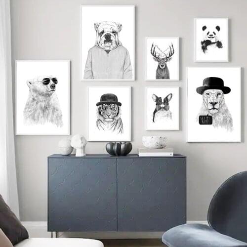 Black White Panda Lion Ostrich Tiger Shar Pei Wall Art Canvas Painting Nordic Posters And Prints Wall Pictures Kids Room Decor