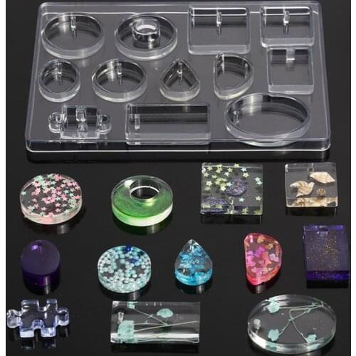 Free shipping Silicone Casting Mold For DIY Resin Jewelry Pendants 12 Shapes Silicone Casting Mold Tools For Clay Epoxy Resin