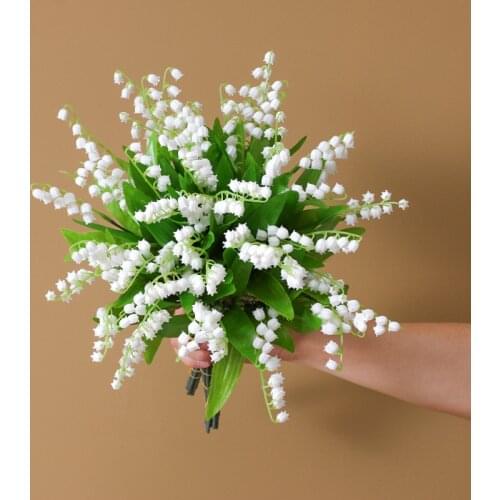 10pcs/lot Artificial Flower Convallaria Majalis Fake Plastic Lily Flower Grass DIY Wedding Bride Bouquet Home Office Table Decor