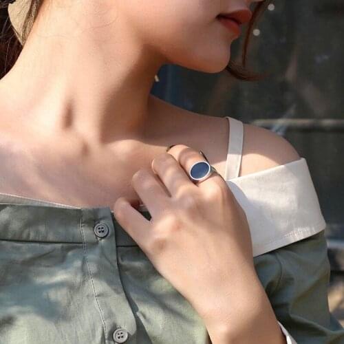 New Trend Silver Agate Ring Male Hip-Hop Female Simple Ins Style Opening Adjustable Fashion Jewelry Accessories