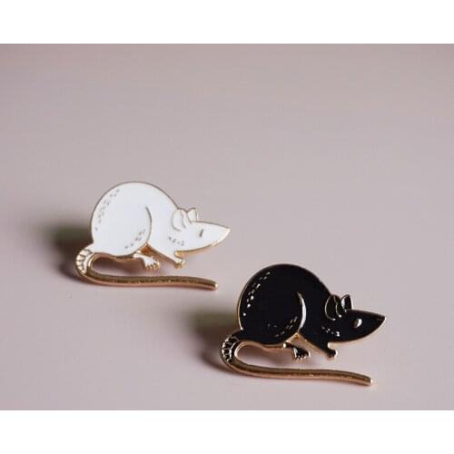 Rats Enamel Pin Custom Black White Mouse Brooches Animal Badge Bag Lapel Pin Buckle Jewelry Friends Gift