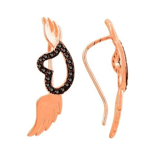 KUTAYDAN Zircon Heart & Wing Ear Cuff Earrings 925 Sterling Silver