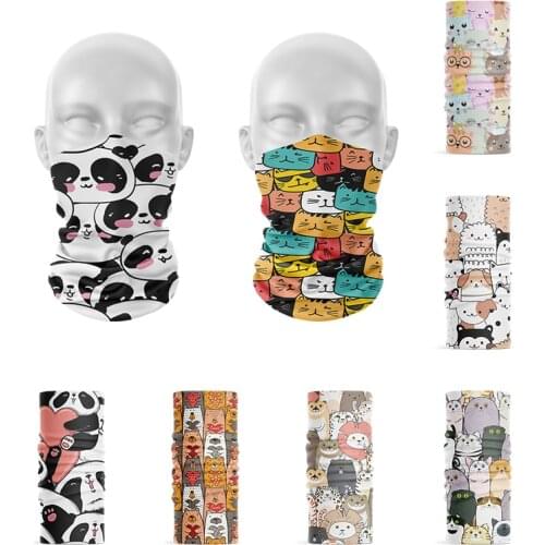 3D Printed Summer Women Ring Scarf Funny Cartoon Bear Kitten Hijab Scarf Animal Headdress Cycling Face Head Wrap Cover Bandana