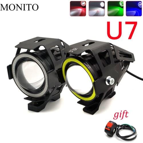 U7 Motorcycle Headlight Angel Eyes Head Lamp LED Waterproof Fog Light For KAWASAKI Z750S Z750 ZX6 ZX9R ZXR400 ZZR600 Z1000 ZX10R