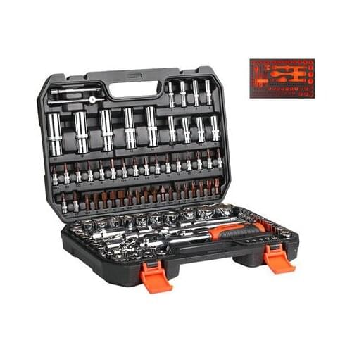 108PCS 1/2"3/8"1/4"Portable Multi-function Hardware Tool Set Ratchet Quick Socket Screwdriver Auto Repair Combination Toolbox