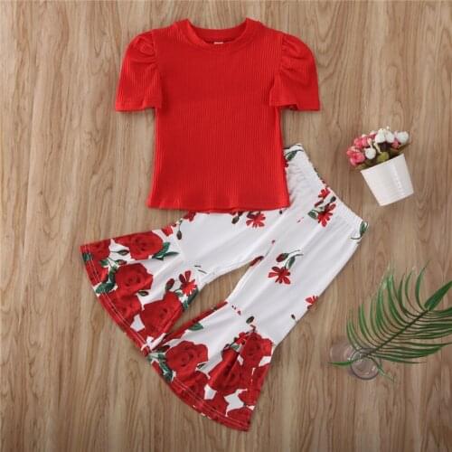 1-6Y Toddler Baby Kids Girls Outfit Clothes Short Sleeve T-shirt Tops Floral Pants Baby Girls Clothes Summer Roupa Infantil