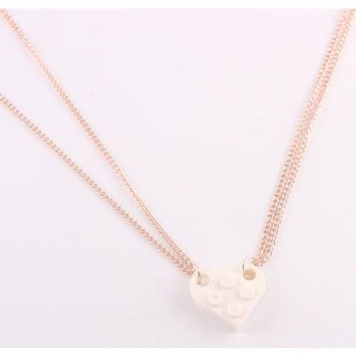 Gold Rose Color Building Brick Necklace Friendship Matching Heart Colorful Necklace For Couples Girlfriend Boyfriend Valentines