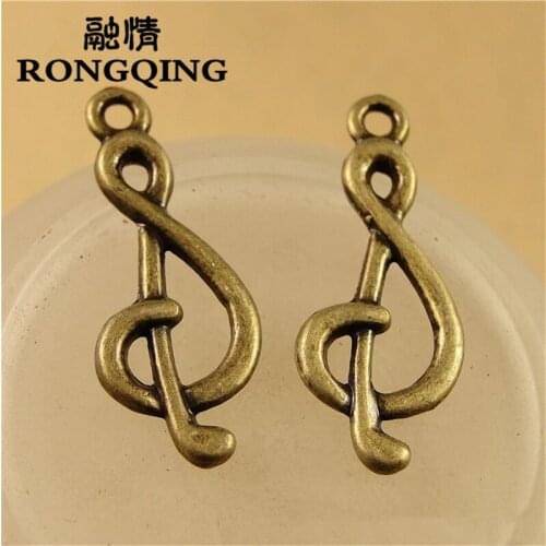 RONGQING 27*17MM 100pcs/lot Music Note Pendants Antique Bronze Note Inspirational Charms