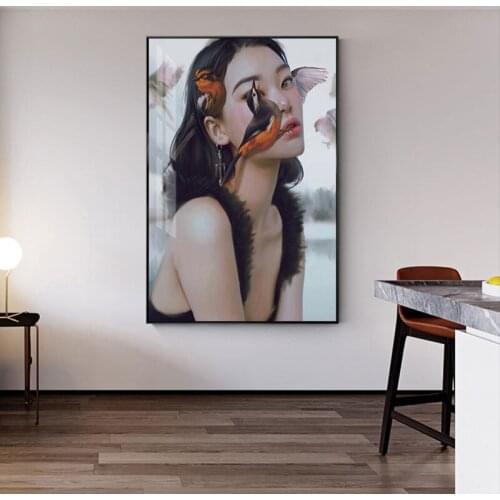 Nordic Style Stunning Anime Girl Canvas Painting Modern Sad Girl Print Stylish Wall Art Pic for Bedroom Artistic Poster Tableaux