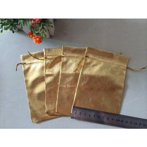 100 pcs 10x15cm Gold Plated Satin Gift Bags With Drawstring jewelry gift Pouch bags
