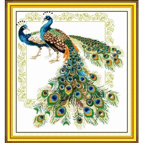 Lucky peacocks cross stitch kit animal bird 14ct 11ct count printed canvas cotton x stitching embroidery DIY handmade needlework