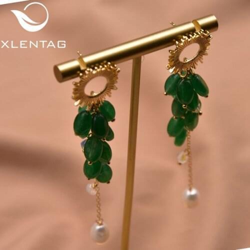 Xlentag Natural Fresh Water Pearl Pendant Green Stone Earrings 2021 Women Sterling Silver Fashion Jewelry wedding Gift GE1012A