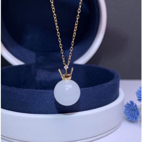 SHILOVEM 18k yellow gold natural white Jasper pendants Christmas Gift fine Jewelry plant wedding no necklace mymz121299hby