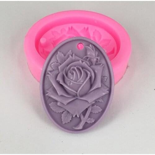 Rose Shaped Car Pendant DIY Clay Gypsum Molds Oval Silicon Mould