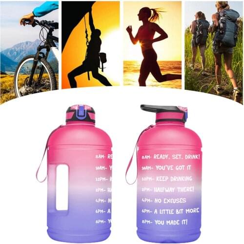 3.78L Sport Water Bottle 1 Gallon Portable With Straw And Time Marker Dust Cover Leakproof Bottle For Fitness Sports Motivationa