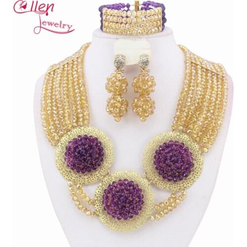 African Nigerian style Wedding Crystal Beads jewelry set Wedding bridal Bracelet Earrings necklace Jewelry set W6613