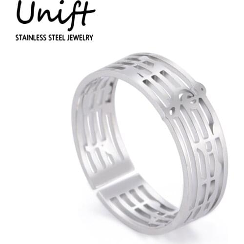 Unift New 6MM Simple Sheet Music Ring Hollow Stainless Steel Note Finger Ring Women Accossories Trendy Party Jewelry Gifts