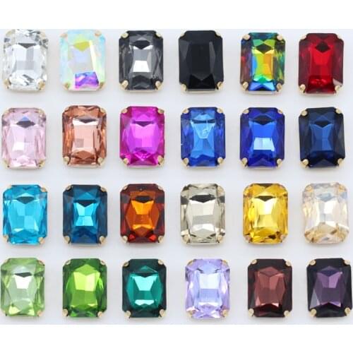 All-size 24-colors Flatback rectangle sew on strass glass stone crystal Gems sewing rhinestone gold claw button for Dress making