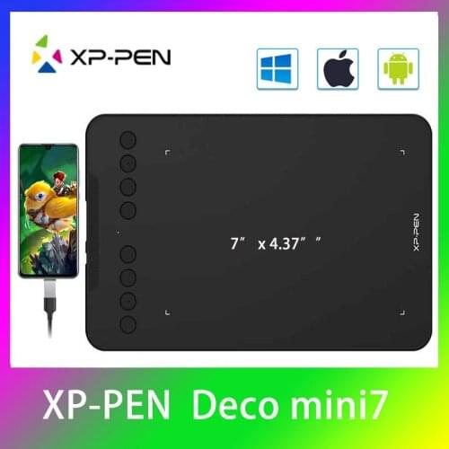XP-Pen Deco mini 7 Mini Graphic Tablet 8192 Levels Drawing Tablet 7*4 inch 8 Express Keys Support Tilt Android Mac Windows7/8/10