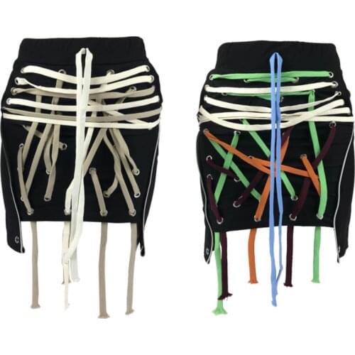 Womens Slimming Short Skirt High Waist Irregular Bandage Decoration Mini Dress for Summer Wear