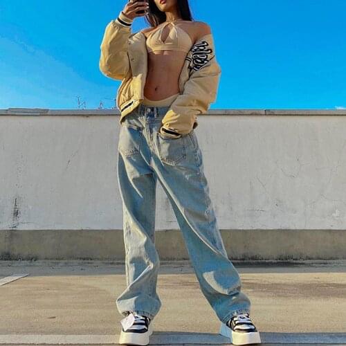 Women Wide Leg Jeans Hip Hop Style Mid Waist Loose Long Pants Solid Color Pockets Straight Denim Pants Ladies Casual Trousers