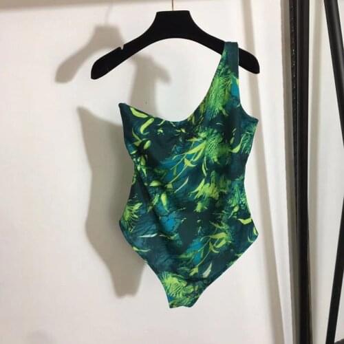 Women green leaves print One Piece Swimsuit Beachwear Swimwear Sexy one shoulder Bathing Suits Designer Swimsuits Bodysuit y555