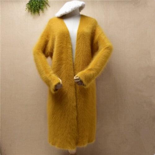 850g female women winter thick warm hairy mink cashmere knitted long sleeves loose long cardigans angora fur jacket coat sweater