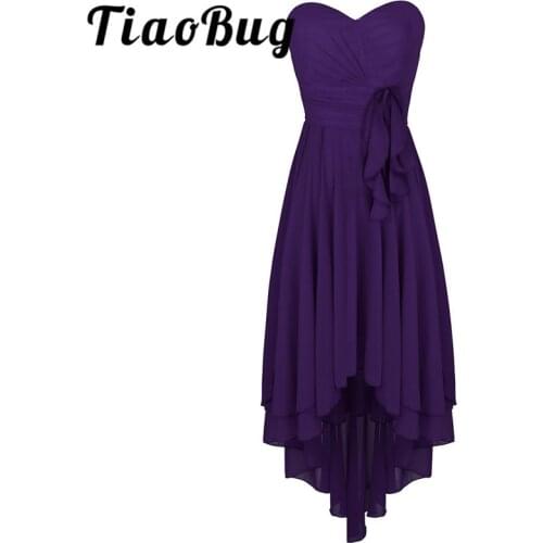 TiaoBug Elegant Women Ladies Sweetheart Strapless High-low Chiffon Bridesmaid Dresses Formal Occasion Party Prom Gowns Dress