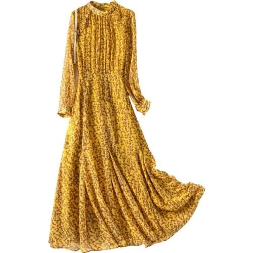 2021 Spring Summer New Casual Lady Plus Size Long Sleeve Graceful Floral Print Woman Chiffon Dress