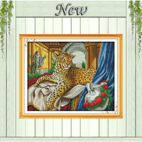 Golden Leopard,noble animals Home Decor,11CT pattern printed on the canvas DMC Cross Stitch kits,14CT needlework Sets embroidery