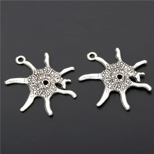 10pcs Silver Color Charm Alloy Beach Ocean Starfish Pendant Charms Handmade Hanging Tops Hole A2664