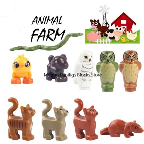 10Pcs/lLot Cat Snake Chick Dog Owls Rat Animals Series Montessori Teaching Aids Building Blocks MOC Kids Gifts Toys For Children