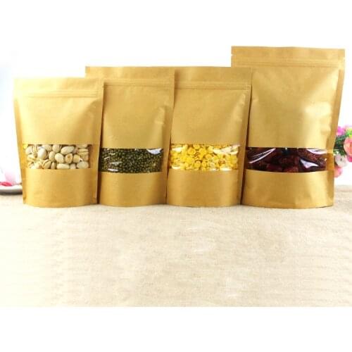 100pcs/lot cheese pouch 22*30cm stand up Kraft paper compound ziplock bag with window, craft paper tea/dry flower sack