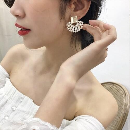 2019 Trendy Style Vintage Simulated-pearl Geometric Women Dangle Earrings Sector Pearl Earrings Bohemian Ear Jewelry
