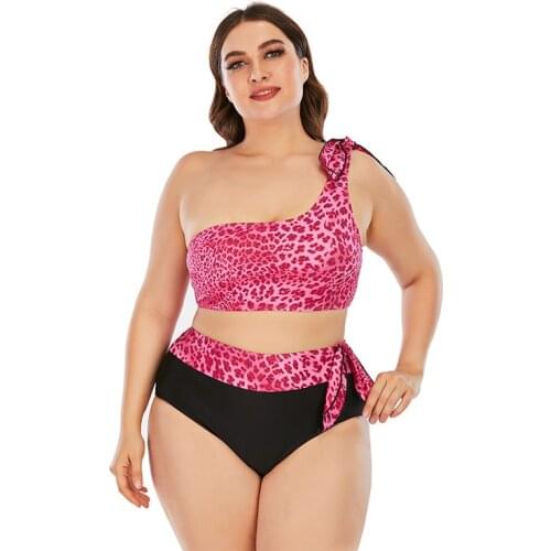 2021 summer swimSuit Women Bikini Set Plus Size sexy red leopard Low Waist Push Up large size one shoulder SwimwearSwimwear
