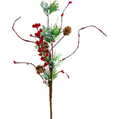 45cm 3pcs Flower Crafts Party Snow Pine Fruit Pineal Branch Imitation Berry Wood Quality Plastic Christmas Decorations
