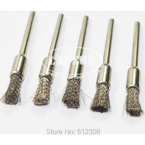 5pcs 3mm Shaft Mounted Steel Crimped Rotary Tool Wire Brush Pencil Wheel Mandrel Works With Dremel Foredom