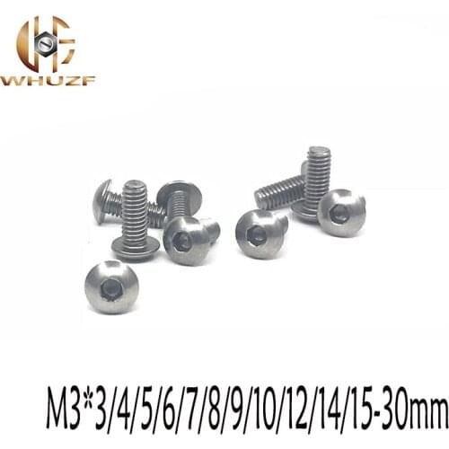 50pcs M3*3 4 5 6 7 8 9 10 12 14 15-30mm Stainless Steel 304 Round Head Screws Mushroom Hexagon hex Socket Button Head Screw Bolt