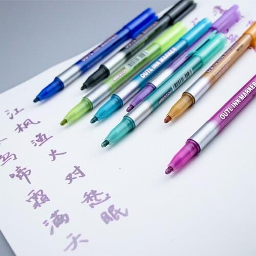 8/12 color/shiny double-line outline special effect pen color marker set of multi-color hand-painted fluorescent double-color ma