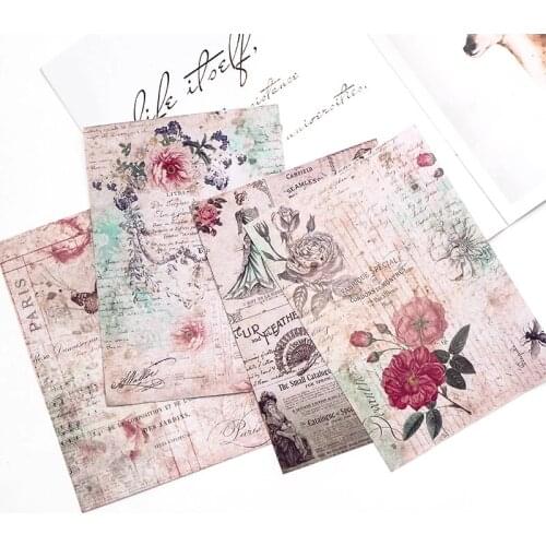 8pcs Litmus Scrapbook Paper Pack Vintage Background Pattern Papers for Scrapbooking DIY Junk Journal Decoration Craft Supplies