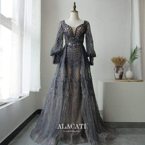 Alacati 2021new Kristall Meerjungfrau Abendkleider dubai Muslimischen Blau Luxus Lange elegante Abendkleider