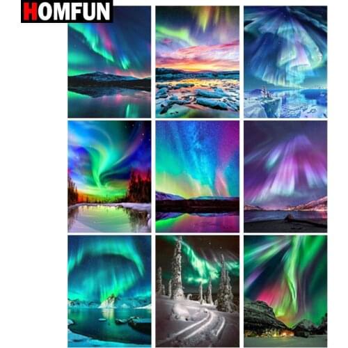HOMFUN 5D Diamond "Color aurora landscape" Diamond Embroidery Full Round/ Square Diy Diamond Painting Cross Stitch Home Decor