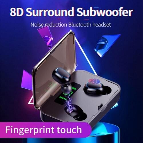 Wireless Earphones In-ear Touch Bluetooth 5.0 8D Heavy Bass LED Headsets for Sport