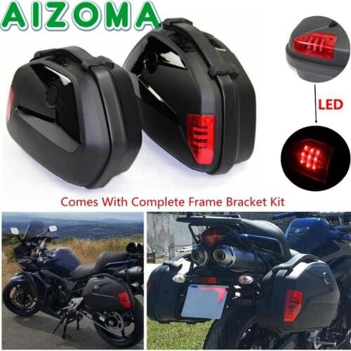 1 Pair 20L Side Pannier Luggage Box w/ LED Motorcycles Cargo Storage Tail Case for Kawasaki Triumph Yamaha Tracer 700 900 08-19
