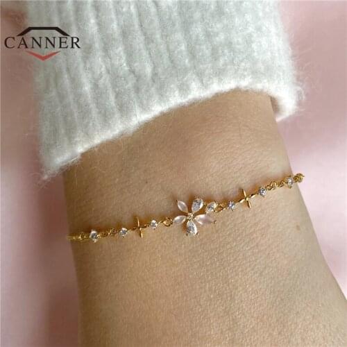 CANNER 18k gold plated bracelet for women creative simple flower crystal diamond zircon chain bracelets jewelry pulseras mujer