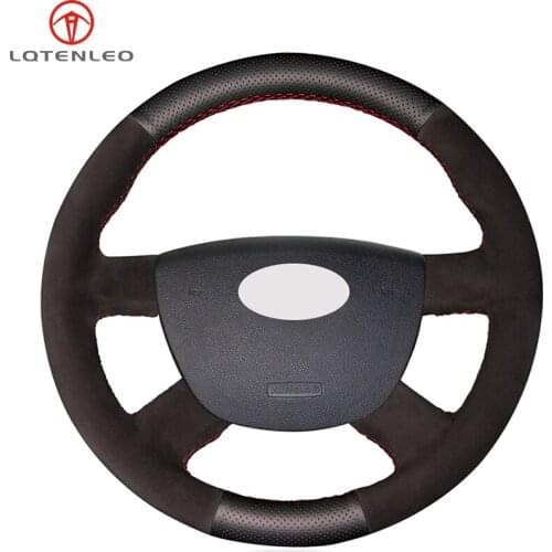 LQTENLEO Black Genuine Leather Suede Steering Wheel Cover For Ford Kuga 2008-2011 Focus 2 2005-2011 Focus 3 2012-2014 C-MAX 2007