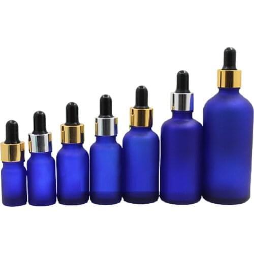 Blue Frosted Glass Essential Oil Packaging Refillable Bottle 5ml 10ml 20ml 30ml 50ml 100ml Esscnce Emulsion Rubber Dropper Vials