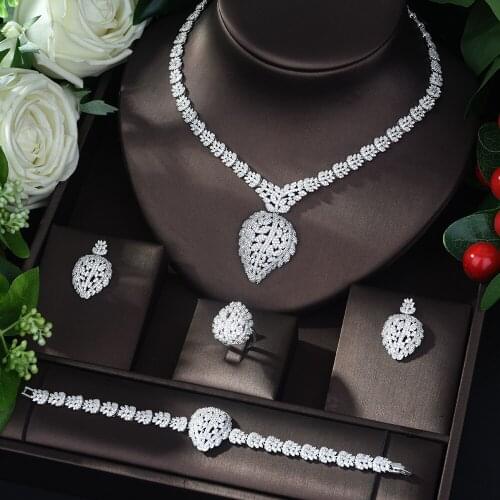 HIBRIDE 2019 New Design Geometric Shape Jewelry Set for Women Fashion Cubic Zirconia 4pc Set Jewelry Party Style bijoux N-555